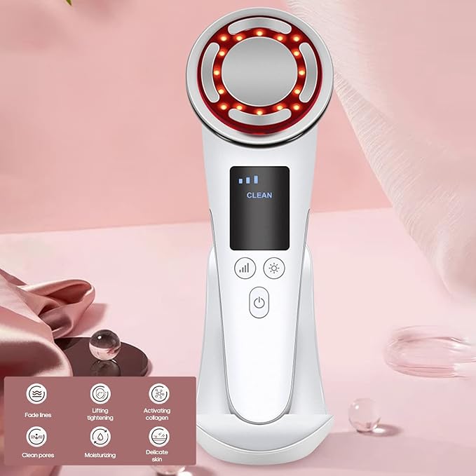 Hot & Cold Pulse Beauty Device with Base High-frequency Vibration Clean Absorb Colorful Light Electric Muscle Stimulation Micro- t Pulse Beauty Instrument