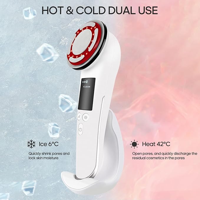 Hot & Cold Pulse Beauty Device with Base High-frequency Vibration Clean Absorb Colorful Light Electric Muscle Stimulation Micro- t Pulse Beauty Instrument